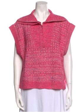 Zip-Collar Pink Knit Tunic Sweater